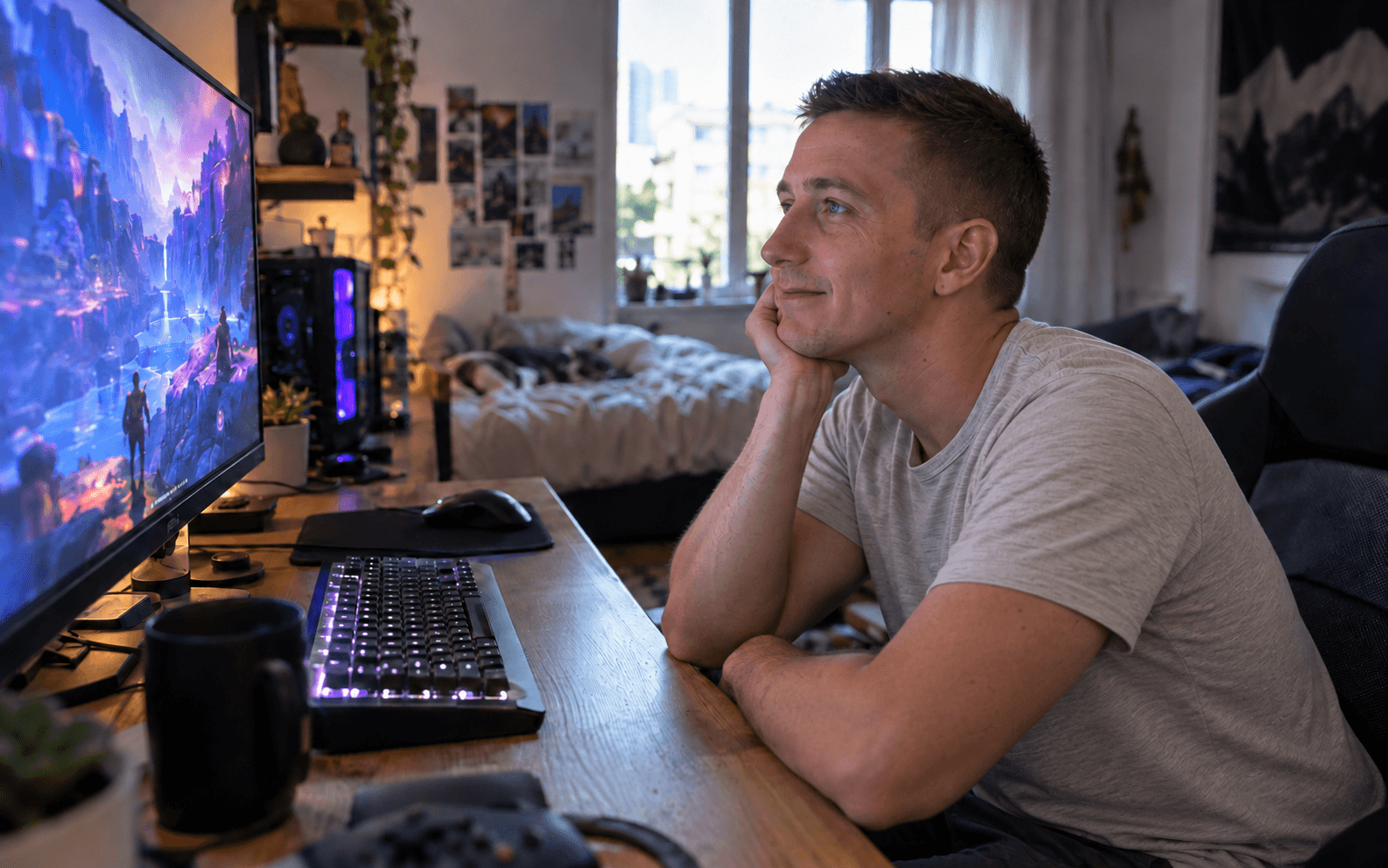 Un viewer regarde le direct d’un streamer depuis son bureau